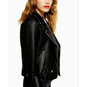 Topshop (Tall) Black Faux Leather Biker Jacket